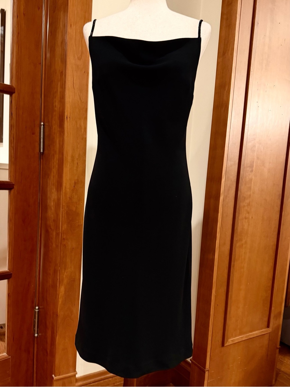 Banana Republic Black Cowl-Neck Satin Midi Slip Dress with Sequin Straps